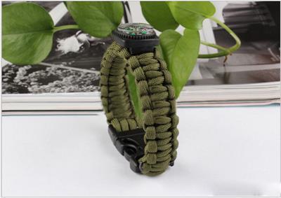Compass Paracord Parachute Cord Plastic Buckle Bracelets Survival Whistle Buckle Army Green