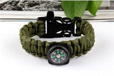 Compass Paracord Parachute Cord Plastic Buckle Bracelets Survival Whistle Buckle Army Green