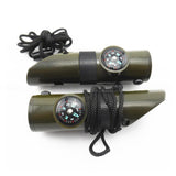 7 In1 Multifunctional Survival Whistle Compass Thermometer LED Flashlight Fire Magnifier Camping  Military Survival Kit