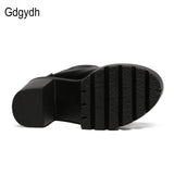 2017 Leather Women Boots: High Heels Platform Buckle Lace Up Short Booties - Black