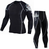 Men's Sports Running Set - Compression Shirt + Pants Skin - Tight Long Sleeves Quick Dry (Fitness Training, Clothes Gym, MMA, Suits)
