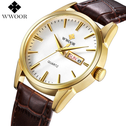 Men's Day Date Luxury Watch Genuine Leather Casual Quartz - Sports Wrist Watch