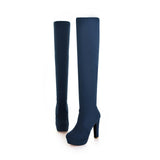2017 New Sexy Women's Over the Knee Boots - Thin Square Heel Boot Platform Woman Shoes Black size 34-43
