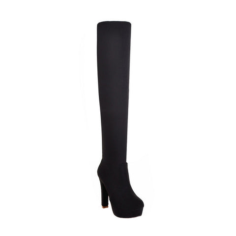 2017 New Sexy Women's Over the Knee Boots - Thin Square Heel Boot Platform Woman Shoes Black size 34-43