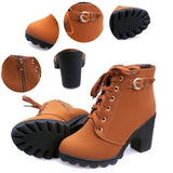 New Autumn Winter Women Boots - Solid Lace-up European Ladies shoes PU Leather - Free Shipping