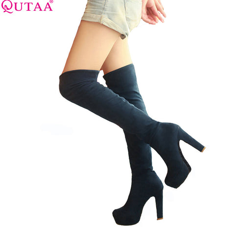 2017 New Sexy Women's Over the Knee Boots - Thin Square Heel Boot Platform Woman Shoes Black size 34-43