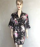 Silk Satin Robe Floral Bathrobe - Short Kimono / Night / Bath Robe Dressing Gown For Women