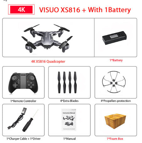Visuo XS816 RC Drone with 50 Times Zoom WiFi FPV 4K Dual Camera Optical Flow Quadcopter Foldable Selfie Dron VS SG106 E58