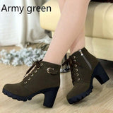 New Autumn Winter Women Boots - Solid Lace-up European Ladies shoes PU Leather - Free Shipping