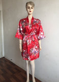 Silk Satin Robe Floral Bathrobe - Short Kimono / Night / Bath Robe Dressing Gown For Women
